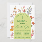 Invitation Fleurs de baptême Fleurs sauvages Arche verte Fleu (Devant)