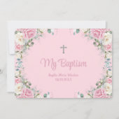 Invitation Fleurs de baptême florales blanches roses Arch Pho (Dos)