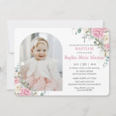 Invitation Fleurs de baptême florales blanches roses Arch Pho (Devant)