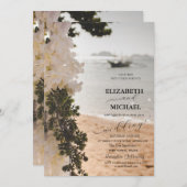 Invitation Fleurs de bateau à voile Script Plage Mariage (Devant / Derrière)