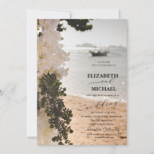 Invitation Fleurs de bateau à voile Script Plage Mariage