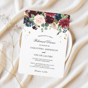Invitation Fleurs de beauté bordeaux marine et rouge rustique