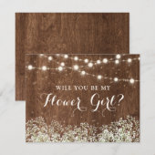 Invitation Fleurs de bébé en bois rustique (Devant / Derrière)