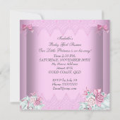 Invitation Fleurs de bébé fille rose et grise (Dos)
