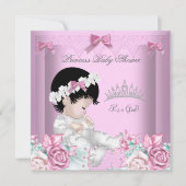 Invitation Fleurs de bébé fille rose et grise (Devant)