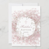 Invitation fleurs de bébé rose Baptême (Devant)