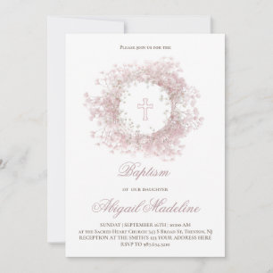 Invitation Fleurs de bébé rose Baptême