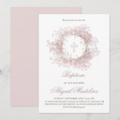 Invitation Fleurs de bébé rose Baptême (Devant / Derrière)