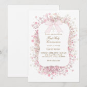 Invitation fleurs de bébé souffle blanches roses Première Com (Devant / Derrière)