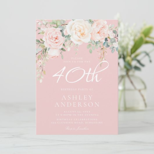 Invitation Fleurs de Blush et d'Ivoire Fleurs femmes 40e anni (Debout devant)