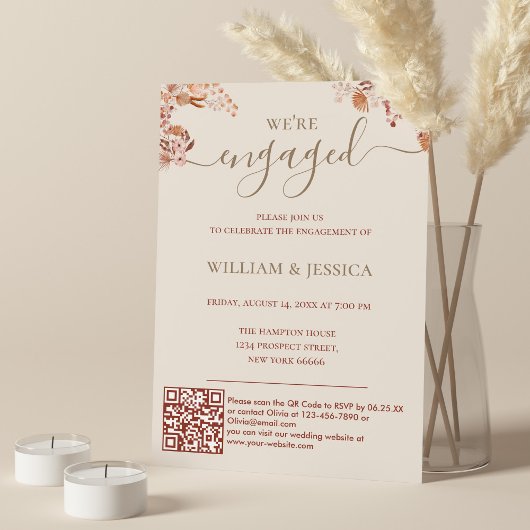 Invitation Fleurs de Bohême avec QR Code Engagement Partie