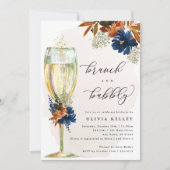 Invitation Fleurs de Boho Marine et rouille Brunch et Bubbly (Devant)