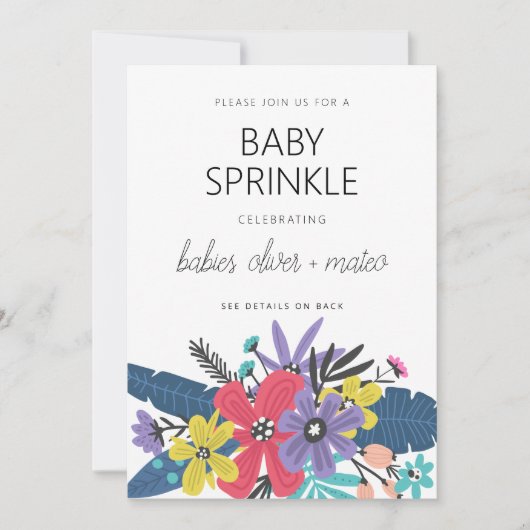 Invitation Fleurs de Boho moderne Twin Boy Baby Sprinking (Devant)