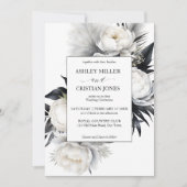 Invitation Fleurs de boho noir et blanc élégant mariage (Devant)