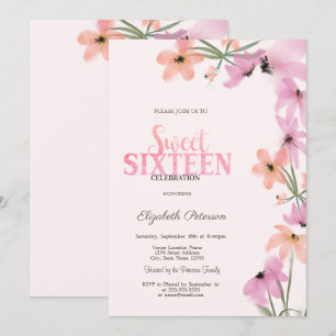 Invitation Fleurs de boho rose à l'aquarelle Fleurs sauvages 