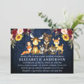 Invitation Fleurs de bois bleu rustique Bois Bois Animaux Dou (Debout devant)
