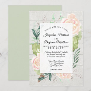 Invitation Fleurs de Bois Blooms Art Watercolor Rustique Rose