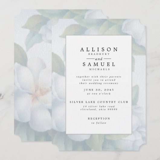 Invitation Fleurs de bois de chien blanc argenté (Devant / Derrière)