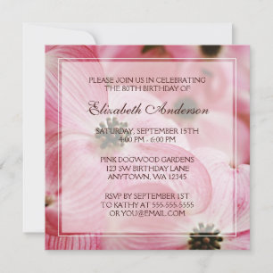 Invitation Fleurs de bois rose 80e anniversaire