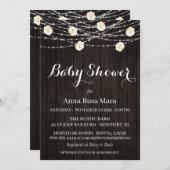 Invitation *~* Fleurs de bois rustique Lumières Baby shower R (Devant / Derrière)
