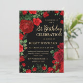 Invitation Fleurs de bordure de roses rouges pour 21e anniver (Debout devant)