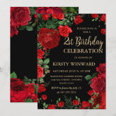 Invitation Fleurs de bordure de roses rouges pour 21e anniver (Devant / Derrière)