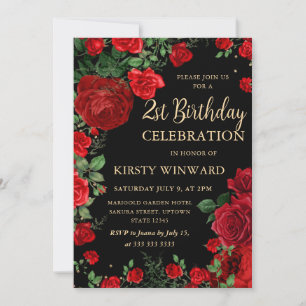 Invitation Fleurs de bordure de roses rouges pour 21e anniver