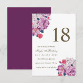 Invitation Fleurs de Botanique Violettes Simple Chic 18ème An (Devant / Derrière)