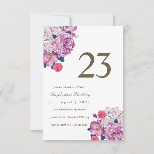 Invitation Fleurs de Botanique Violettes Simple Chic 23e Anni (Devant)