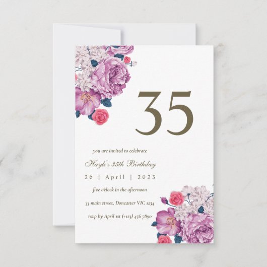 Invitation Fleurs de Botanique Violettes Simple Chic 35e Anni (Devant)