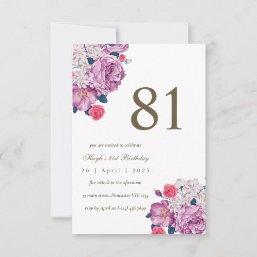 Invitation Fleurs de Botanique Violettes Simple Chic 81e Anni (Devant)