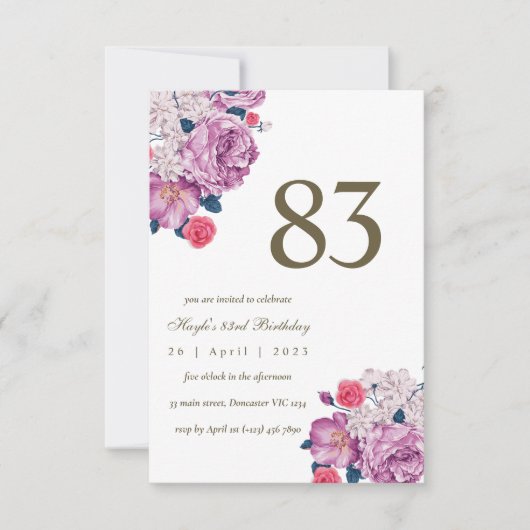 Invitation Fleurs de Botanique Violettes Simple Chic 83e Anni (Devant)