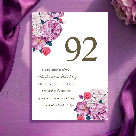 Invitation Fleurs de Botanique Violettes Simple Chic 92e Anni