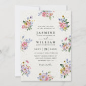 Invitation Fleurs de bouquet romantique Mariage code QR éléga (Devant)