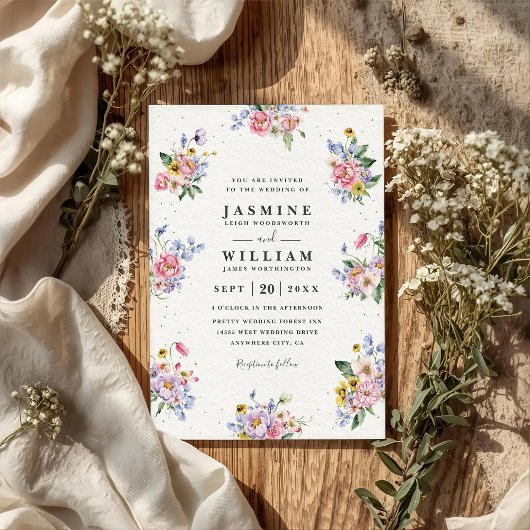 Invitation Fleurs de bouquet romantique Mariage code QR éléga