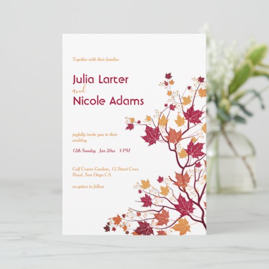 Invitation Fleurs de bourgeon séchées à l'érable Mariage Feui (Debout devant)