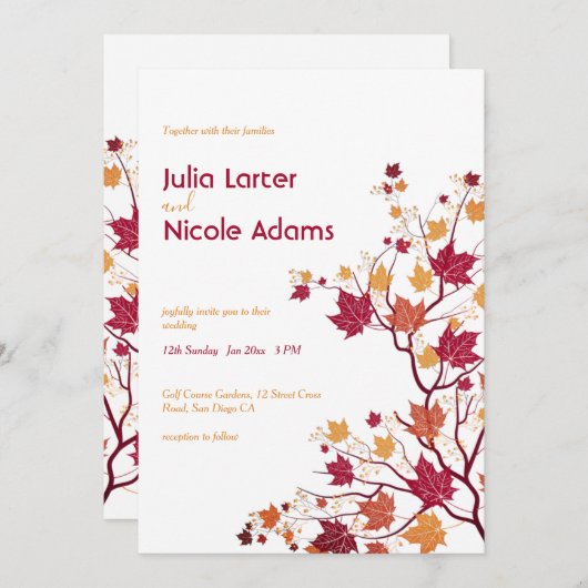 Invitation Fleurs de bourgeon séchées à l'érable Mariage Feui (Devant / Derrière)