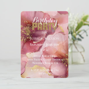Invitation Fleurs de Bourgogne Blush Pailleté Or Anniversaire