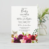 Invitation Fleurs de Bourgogne Floral Boho Baby Shower (Debout devant)