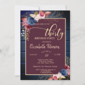 Invitation Fleurs de Bourgogne Marine Bois bleu 30e anniversa (Devant)