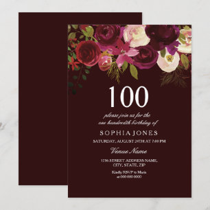 Invitation Fleurs de Bourgogne profonde 100e anniversaire Inv