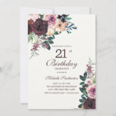 Invitation Fleurs de Bourgogne rose 21e anniversaire (Devant)