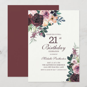 Invitation Fleurs de Bourgogne rose 21e anniversaire
