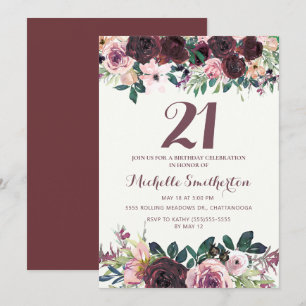Invitation Fleurs de Bourgogne rose 21e anniversaire