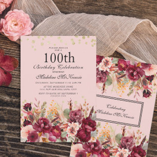 Invitation Fleurs de Bourgogne rose pailletées d'or pour 100e