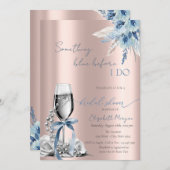 Invitation Fleurs de Bow Bleu Perles et Rose Prosecco Gold (Devant / Derrière)