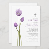 Invitation Fleurs de bulles de lavande douce Baptême minimali (Devant / Derrière)