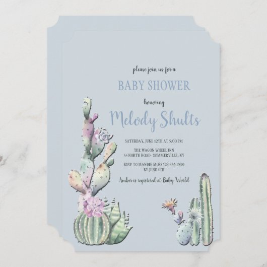 Invitation Fleurs de cactus (Devant / Derrière)