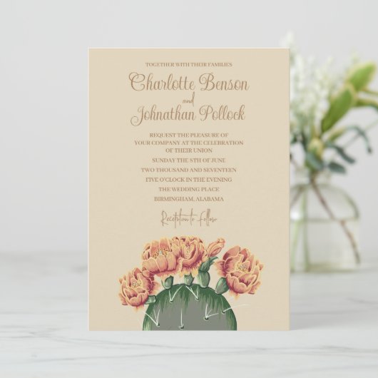 Invitation Fleurs de cactus à poires Élégantes Mariage de cac (Debout devant)
