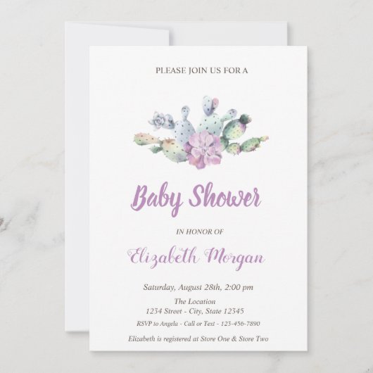 Invitation Fleurs de cactus Baby Shower (Devant)